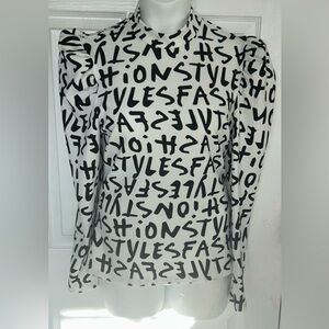 SHEIN Graphic Print ‘Fashion Style’ Mock Neck Long Sleeve Top